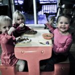 Riley, Aspen, and Tegan at the little table.