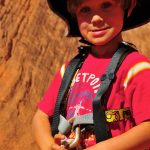 Ready to rock (climb). Needs his helmet.