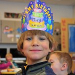 Tory celebrates at school.