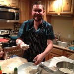 Sam cooking Christmas dinner