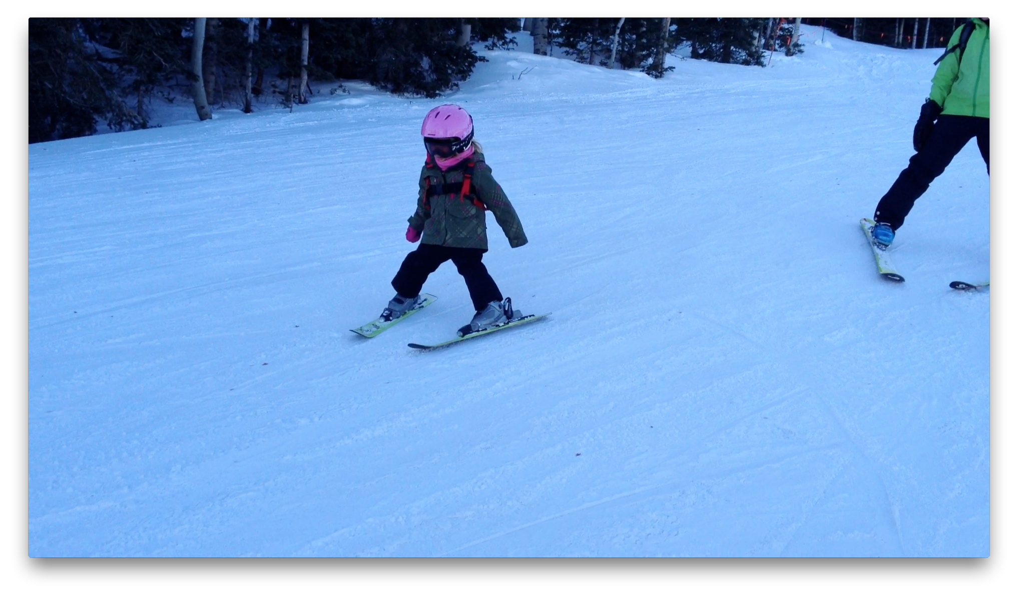 Tegan skis by herself